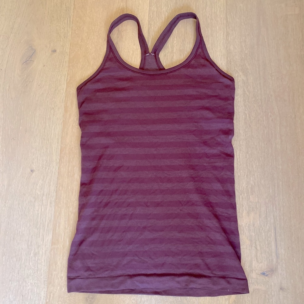 Lululemon work out or yoga top with built in bra- striped plum color